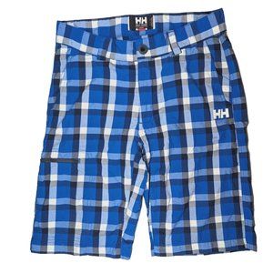 Helly Hansen Cargo Shorts Mens Size 30 Logo Blue White Plaid Preppy 11" inseam